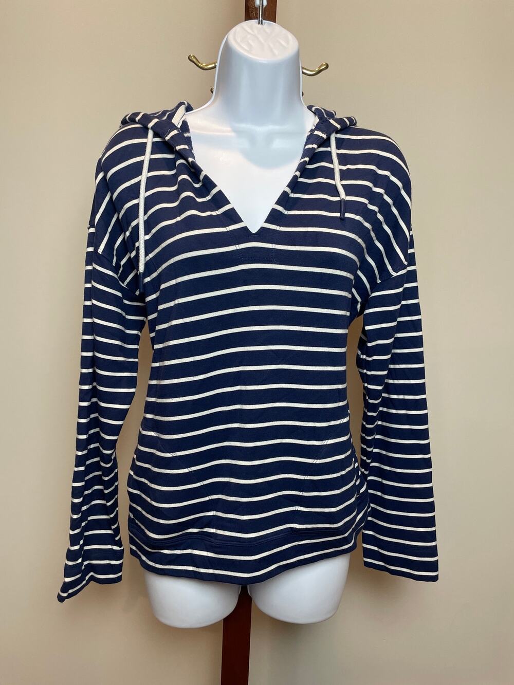 Vineyard Vines Striped Nautical Hoodie Size M Navy White Fleece Lined